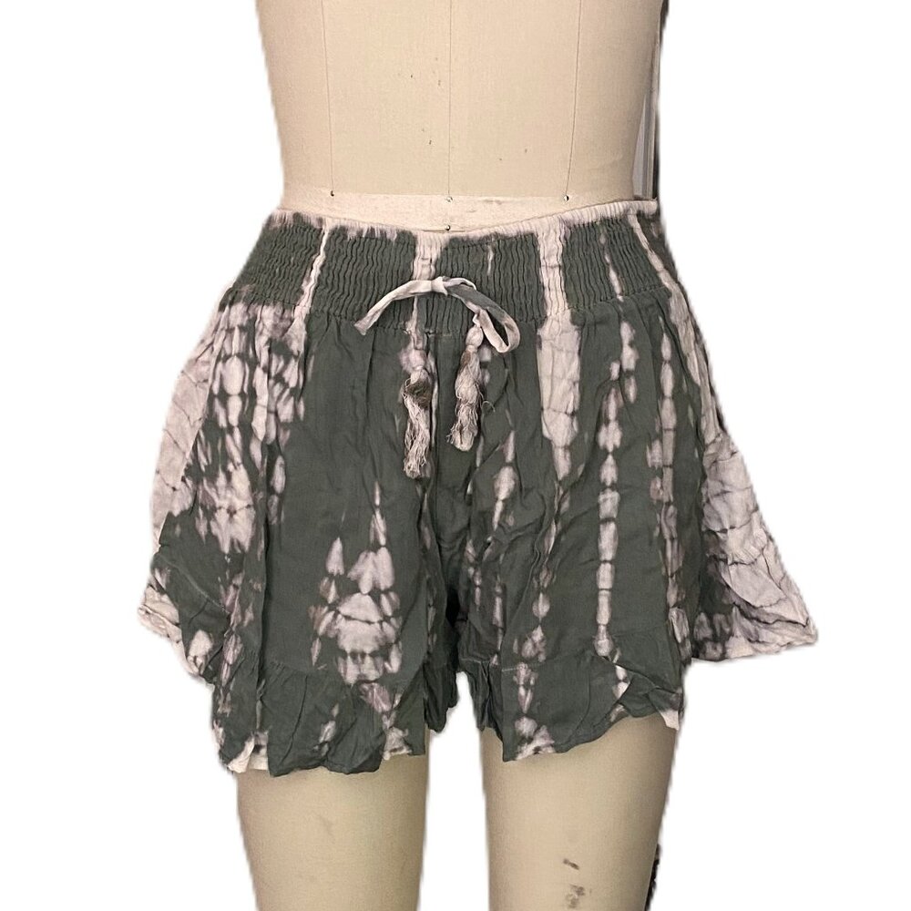 Kiwi & Punch GREEN Tie-Dye Smocked stretch waist gauze Cotton Shorts *Med* B187